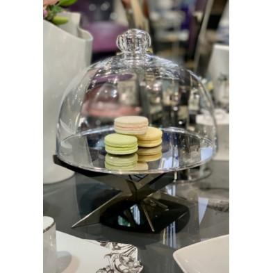 CAKE STAND IN STAINLESS STEEL WITH GLASS DOME
