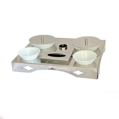 Concept tray with 2 glass bowls  16 cm, 2 glass bowls  11 cm, kleenex holder, toothpicks holder