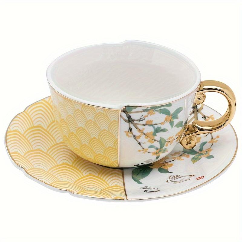 Cup and saucer with decal-gold handle 