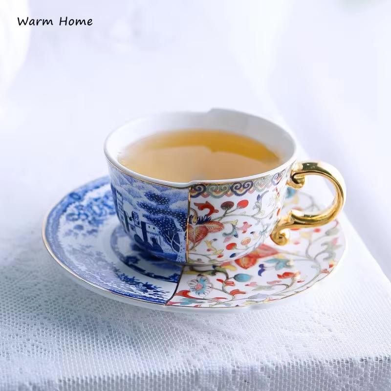 260ml cup and saucer with decal, gold handle
1cup+1saucer