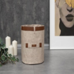FELT STYLE LEATHER STRİPED ROUND BASKET MAXI 25X23 CM