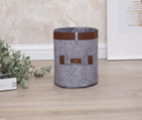 FELT STYLE LEATHER STRİPED ROUND BASKET MINI 20X20 CM